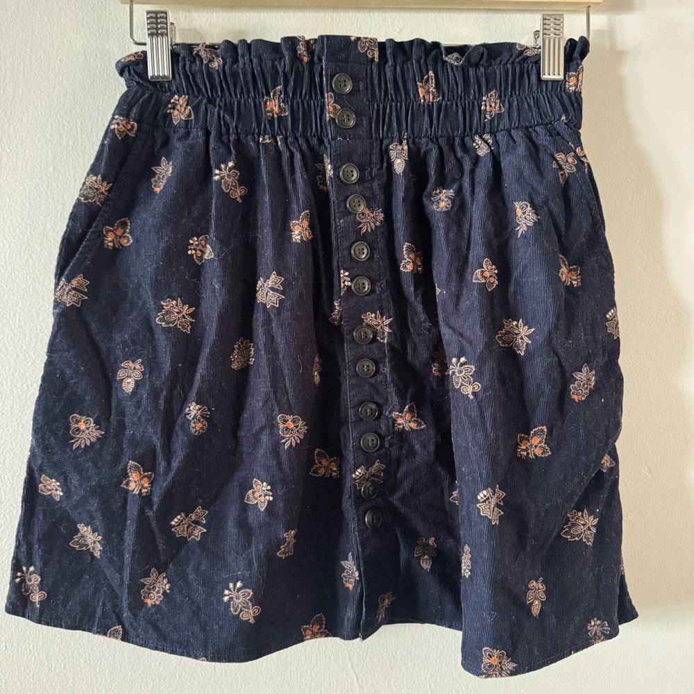 Madewell Navy Blue‎ Floral Paperbag Button Mini Skirt Baby Corduroy XS Boho